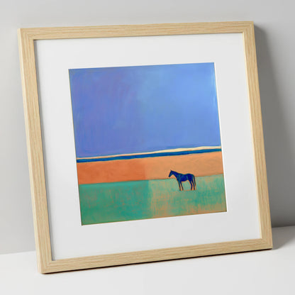 The Silent Expanse horse landscape art print in natural frame