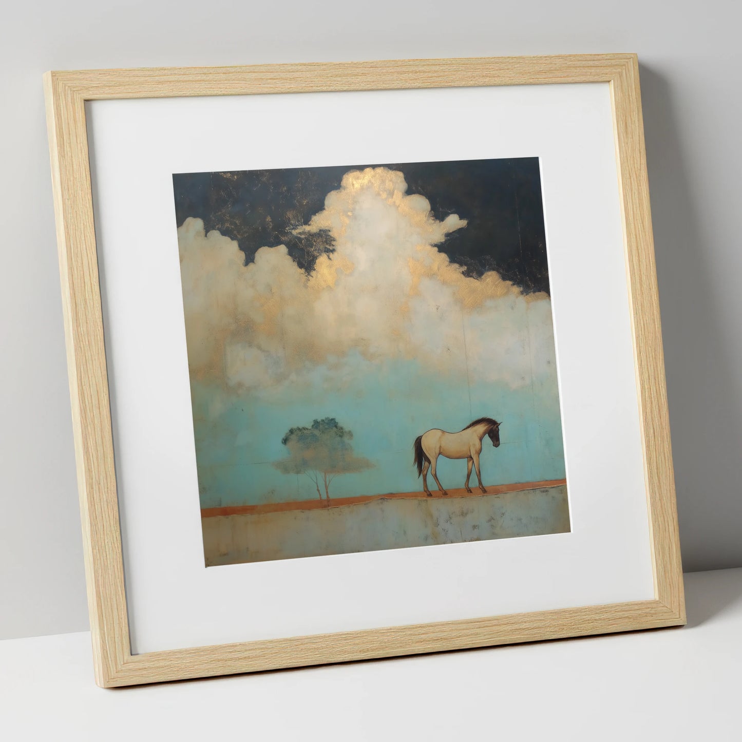 Beneath the Gilded Cloud horse landscape art print in natural frame