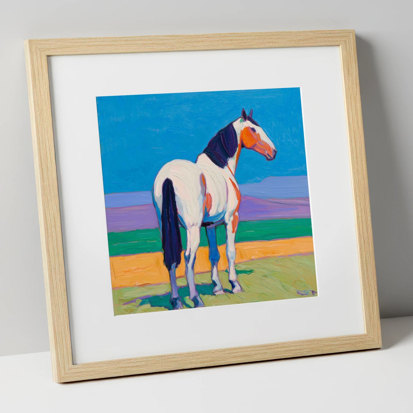 The Painted Sentinel horse breed art print in natural frame