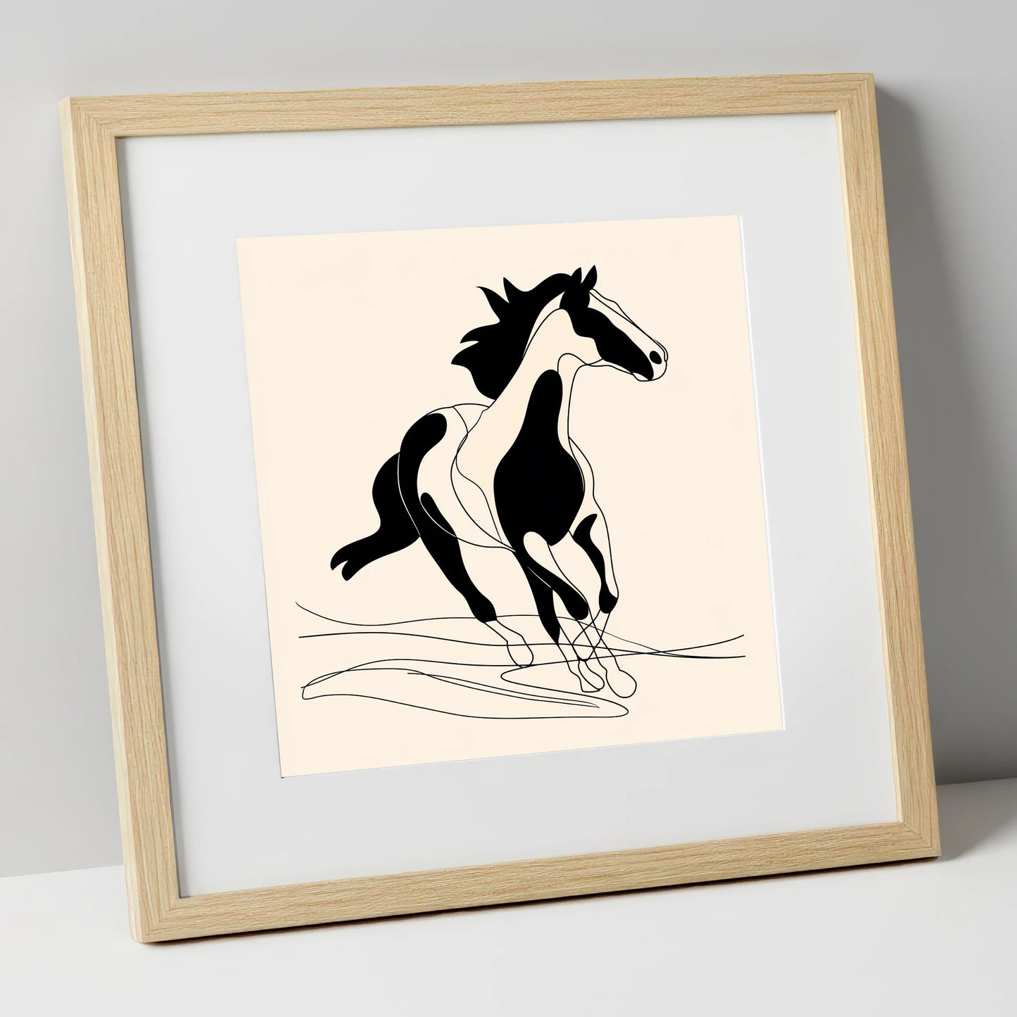 Fluid Equine Silhouette wild horses art print in natural frame
