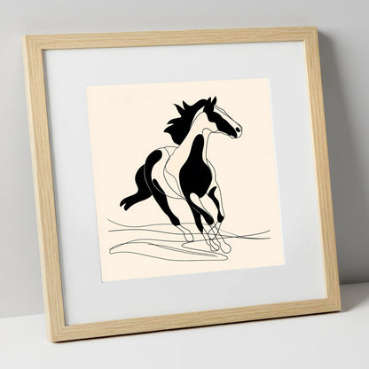 Fluid Equine Silhouette wild horses art print in natural frame