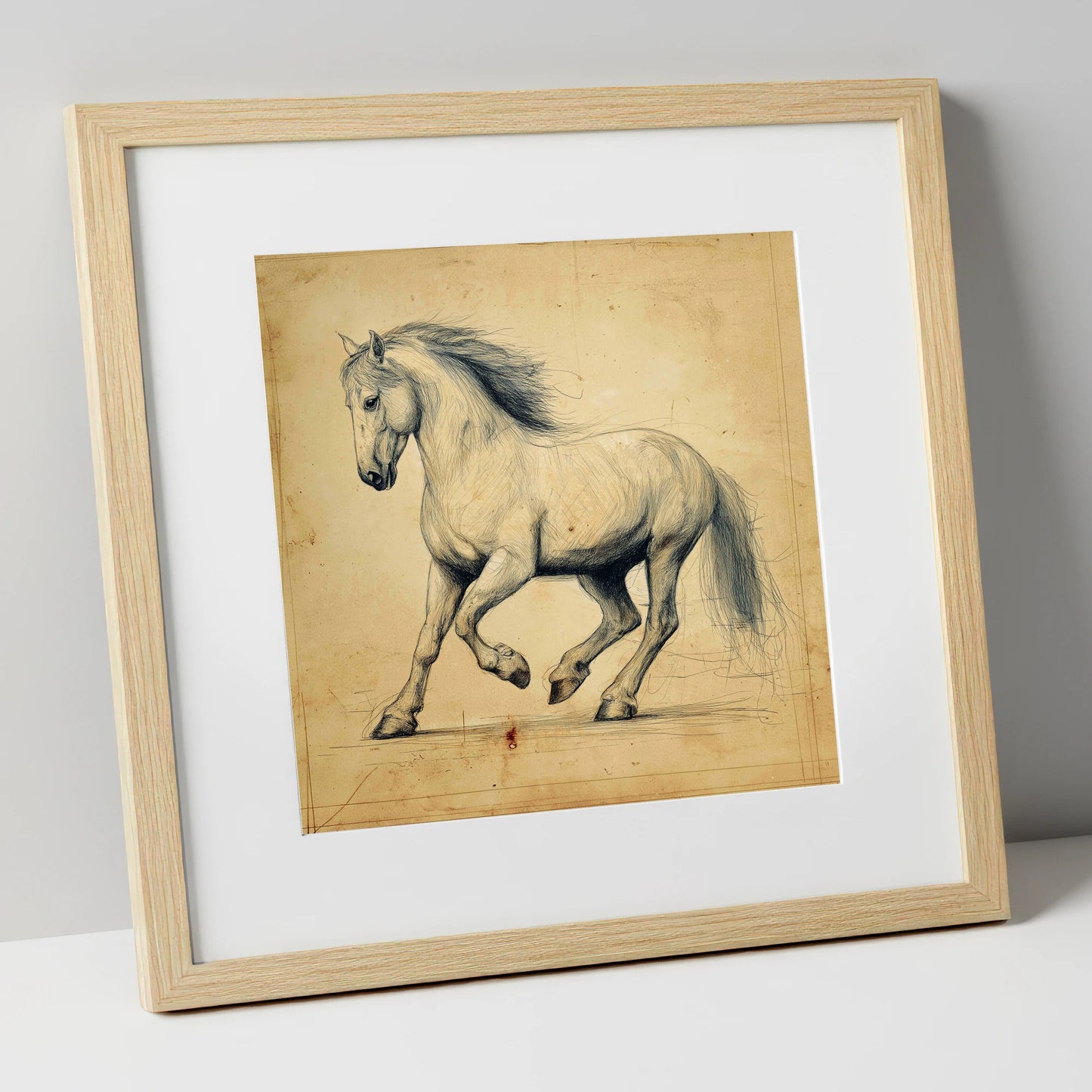 Classical Motion Study horse portrait art print in natural frame