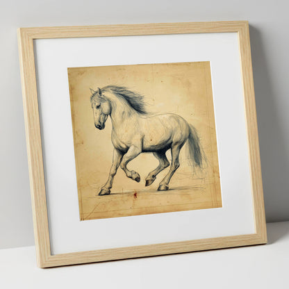 Classical Motion Study horse portrait art print in natural frame