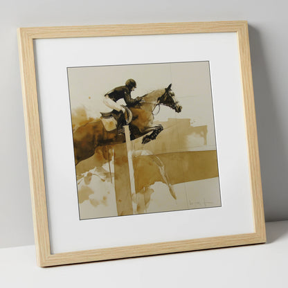 The Perfect Bascule show jumping horse art print in natural frame