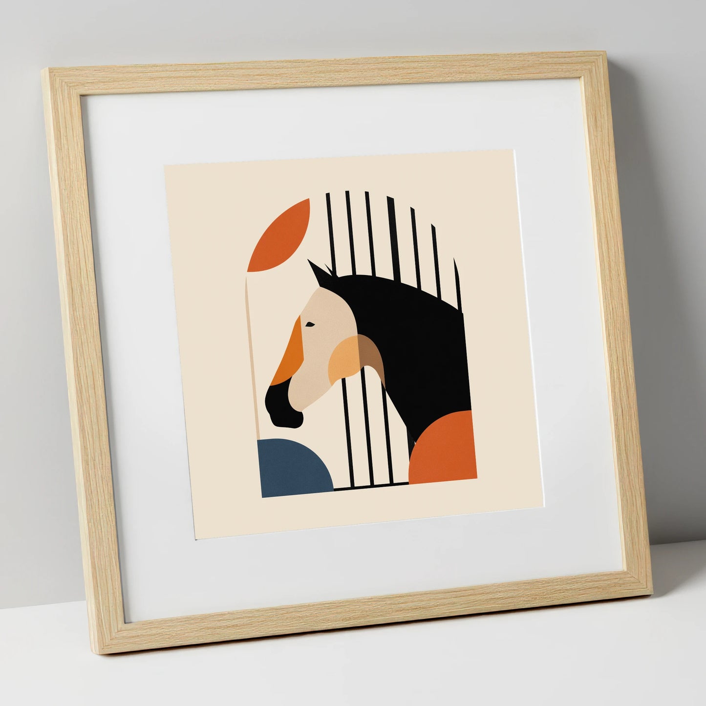 Geometric Stable Profile horse stable art print in natural frame