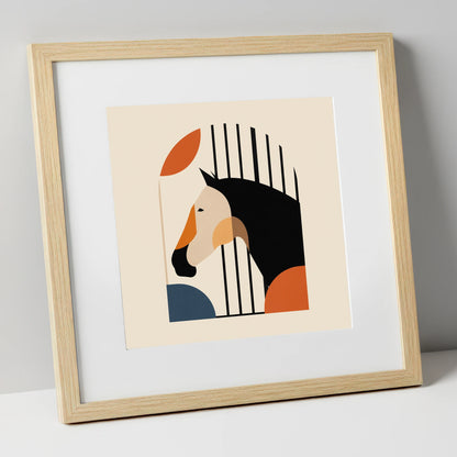 Geometric Stable Profile horse stable art print in natural frame