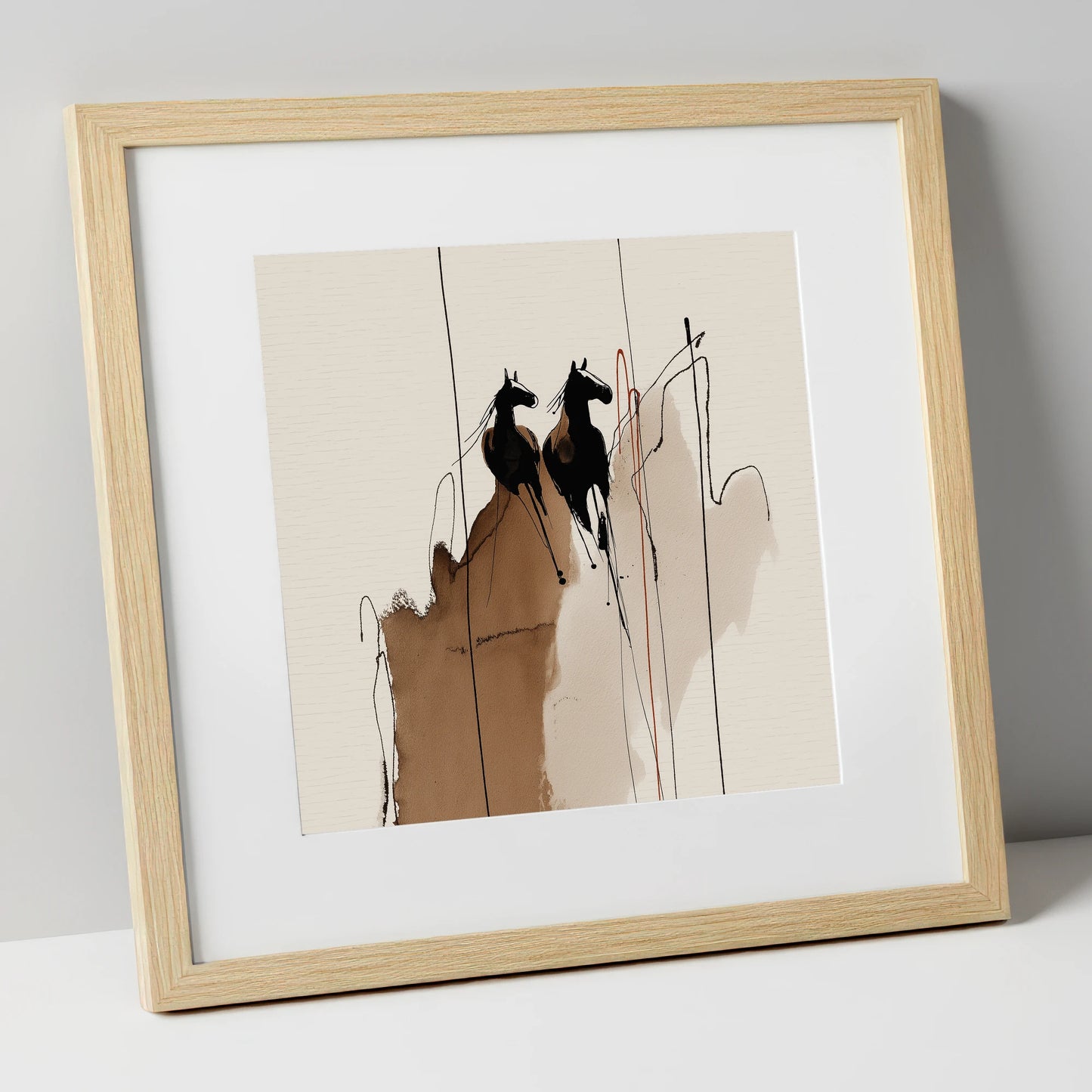 Sepia Shadows horse portrait art print in natural frame