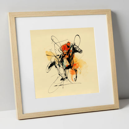 Velocity in Amber racing horse art print in natural frame