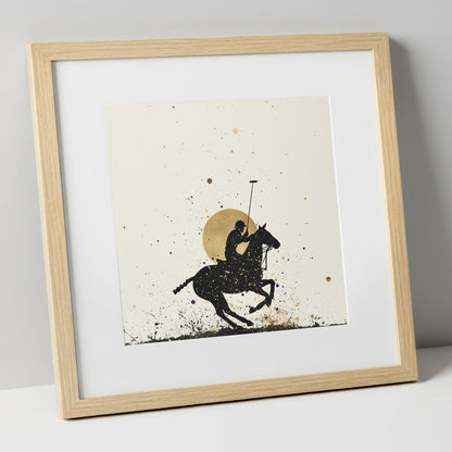 Golden Chukka Eclipse polo horse art print in natural frame