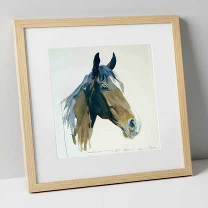 Indigo Wash Bay Portrait horse portrait art print in natural frame
