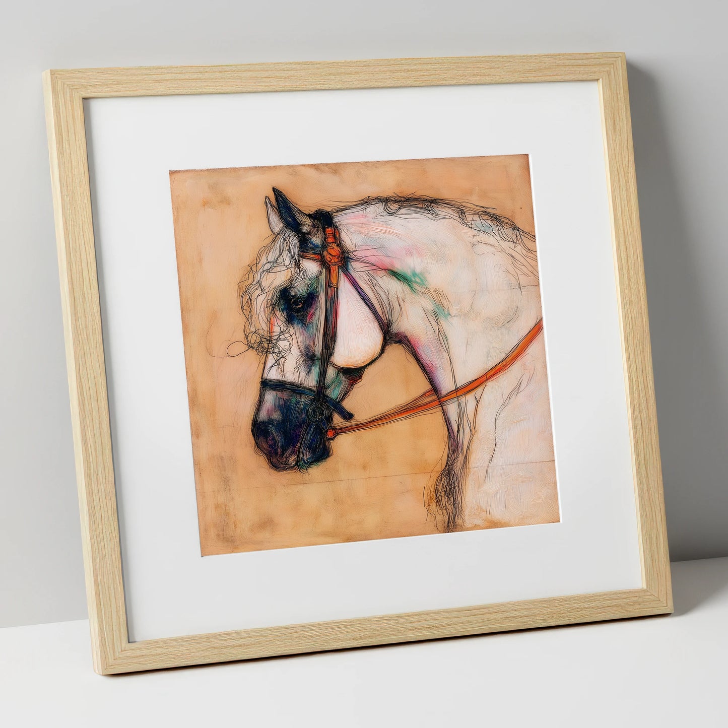 The Iberian Soul horse breed art print in natural frame