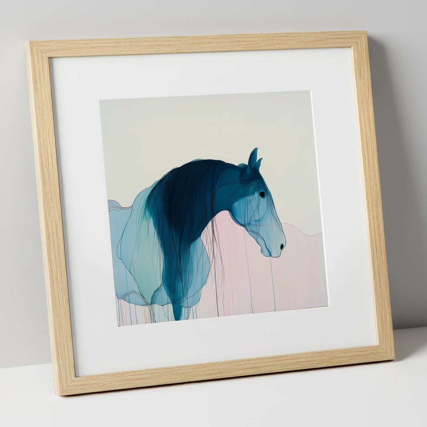 Fluid Blue Grace horse breed art print in natural frame