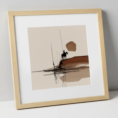The Quiet Horizon western horse art print in natural frame