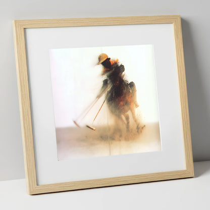 The Ethereal Chukka polo horse art print in natural frame