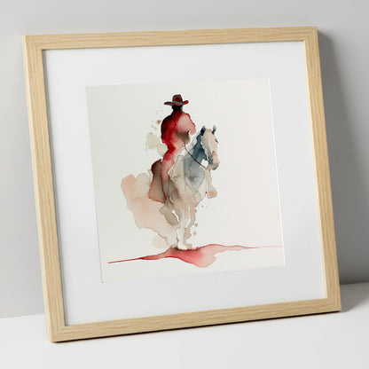 Crimson Trail Rider western horse art print in natural frame
