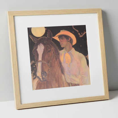 Under the Prairie Moon western horse art print in natural frame