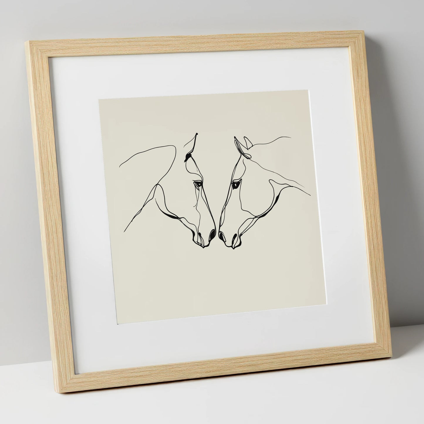 Quiet Connection horse portrait art print in natural frame