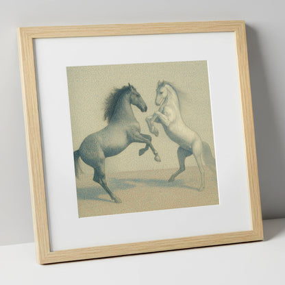 Timeless Equine Encounter wild horses art print in natural frame