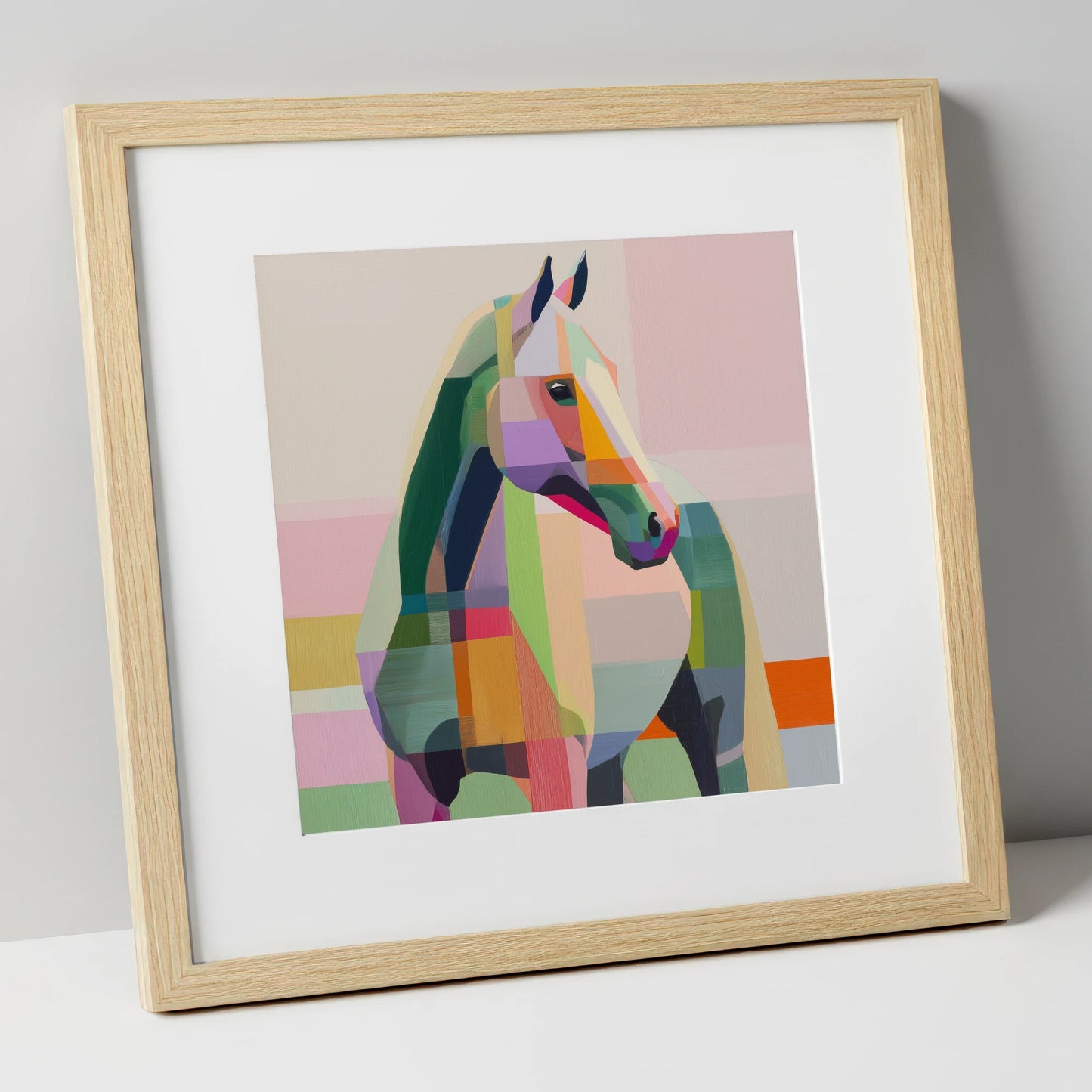 Prismatic Equine Profile horse breed art print in natural frame
