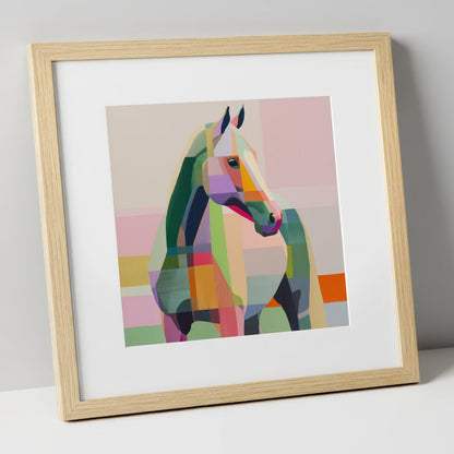 Prismatic Equine Profile horse breed art print in natural frame