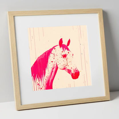 Bold Magenta Profile horse breed art print in natural frame