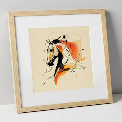 Dynamic Amber Silhouette horse breed art print in natural frame
