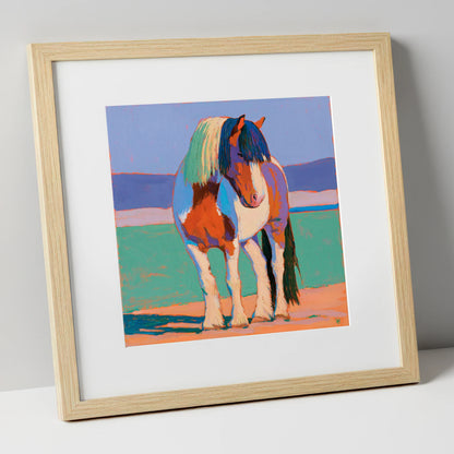 Vibrant Coloured Cob Portrait horse breed art print in natural frame