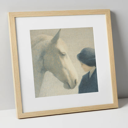 The Quiet Bond horse & rider art print in natural frame