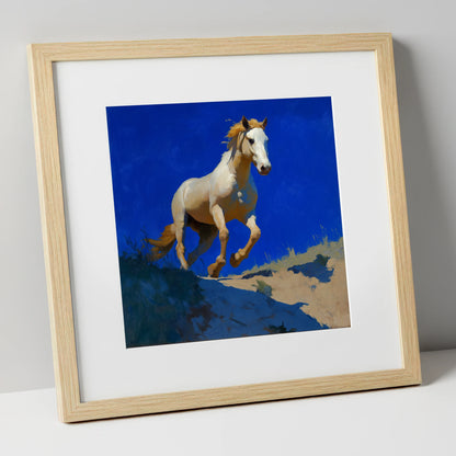 Sunlit Ascent wild horses art print in natural frame