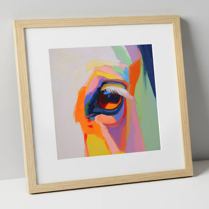 Kaleidoscopic Gaze horse portrait art print in natural frame