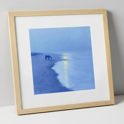 Solitude By The Shore horse landscape art print in natural frame