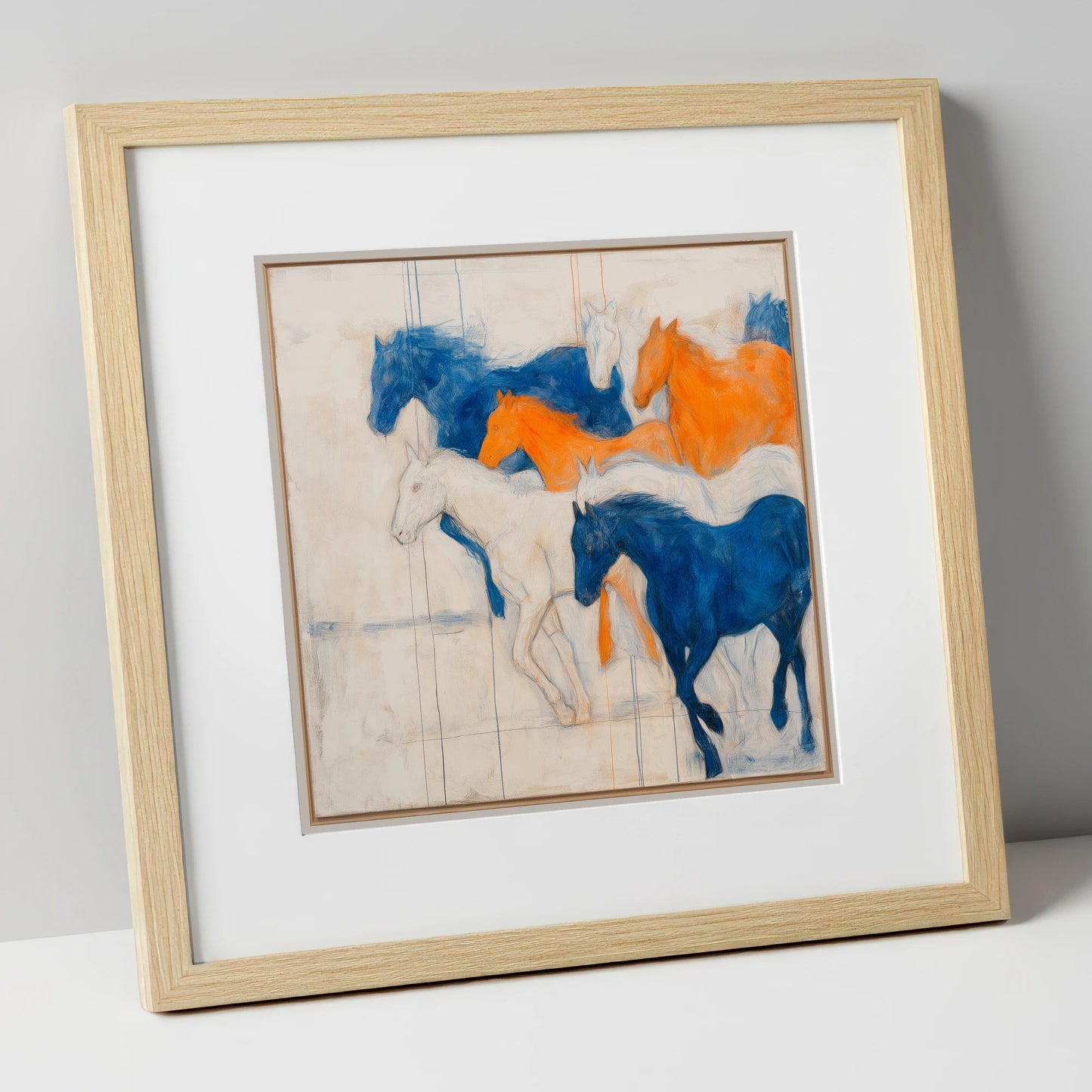 Bold Momentum racing horse art print in natural frame