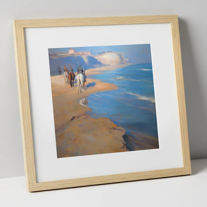 Distant Coastal Ride horse landscape art print in natural frame