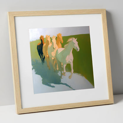 Ethereal Pastel Herd wild horses art print in natural frame