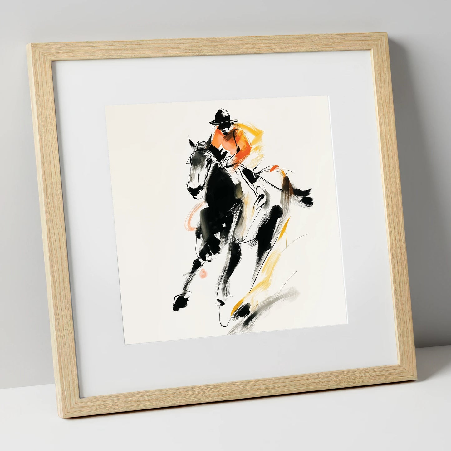 The Bold Furlong racing horse art print in natural frame