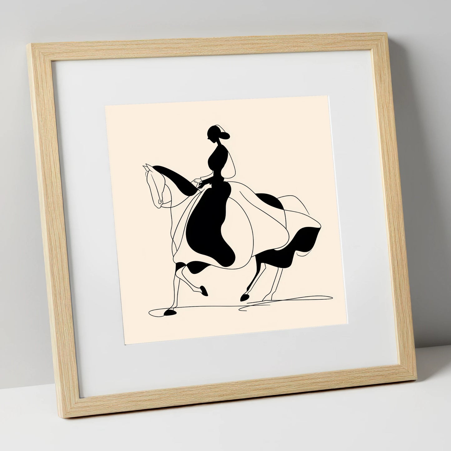 Fluid Elegance dressage horse art print in natural frame
