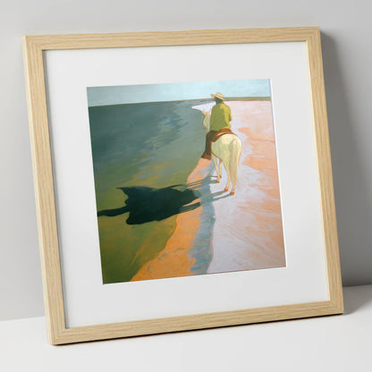 Tide Line Shadows beach horse art print in natural frame
