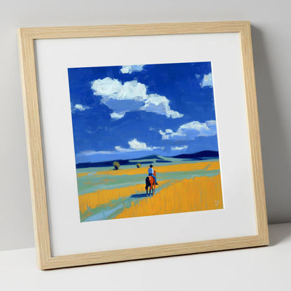 Riding the Big Sky western horse art print in natural frame