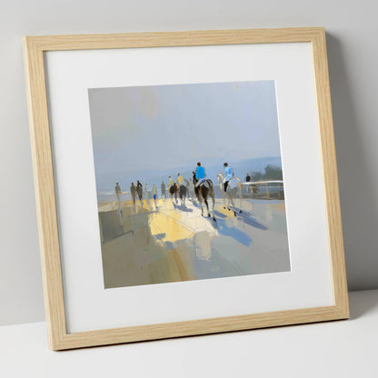 Heading to the Start racing horse art print in natural frame