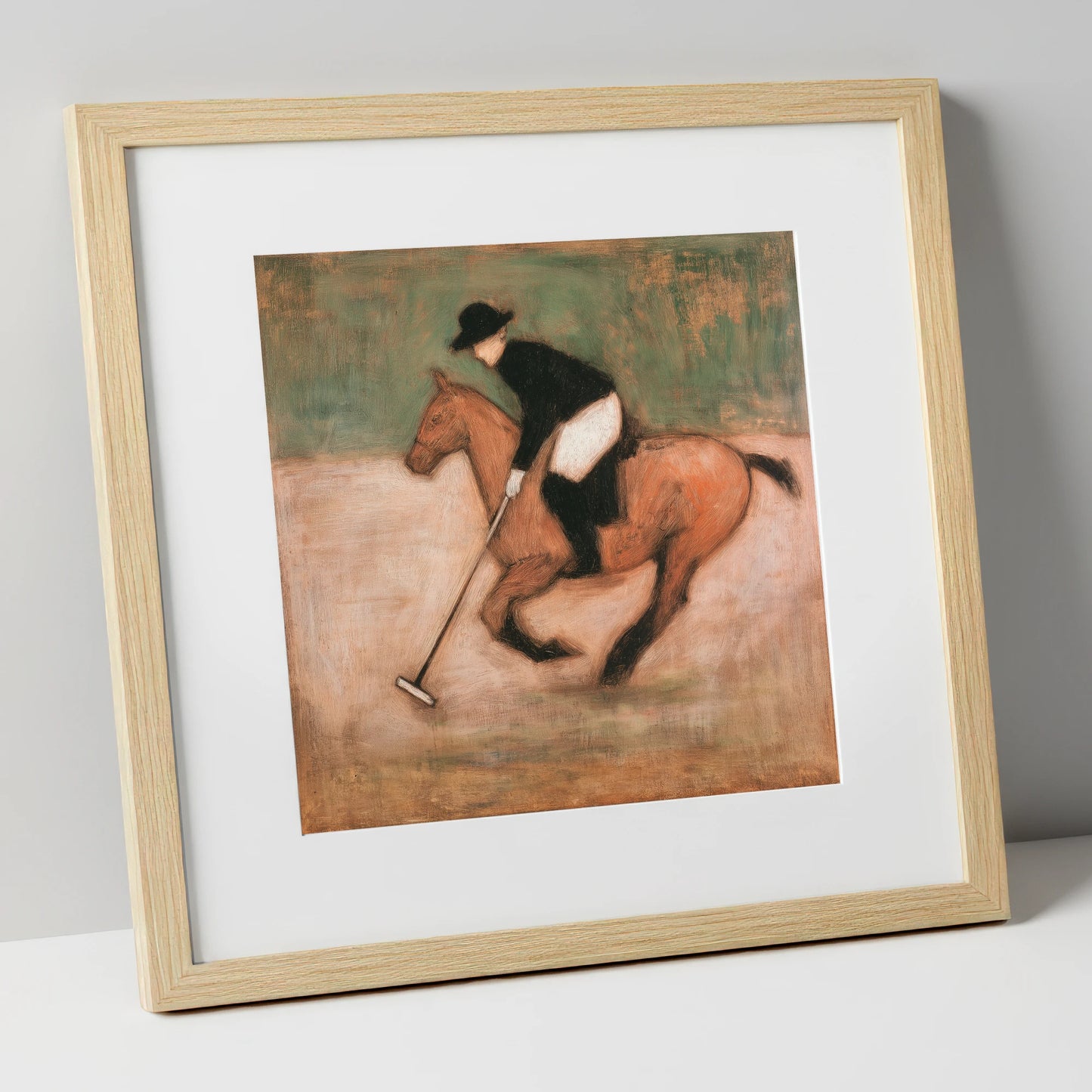 Polo at the Canter polo horse art print in natural frame