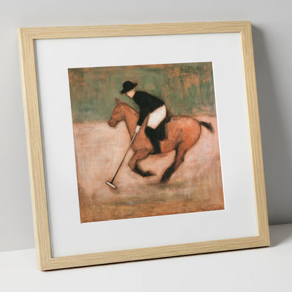 Polo at the Canter polo horse art print in natural frame