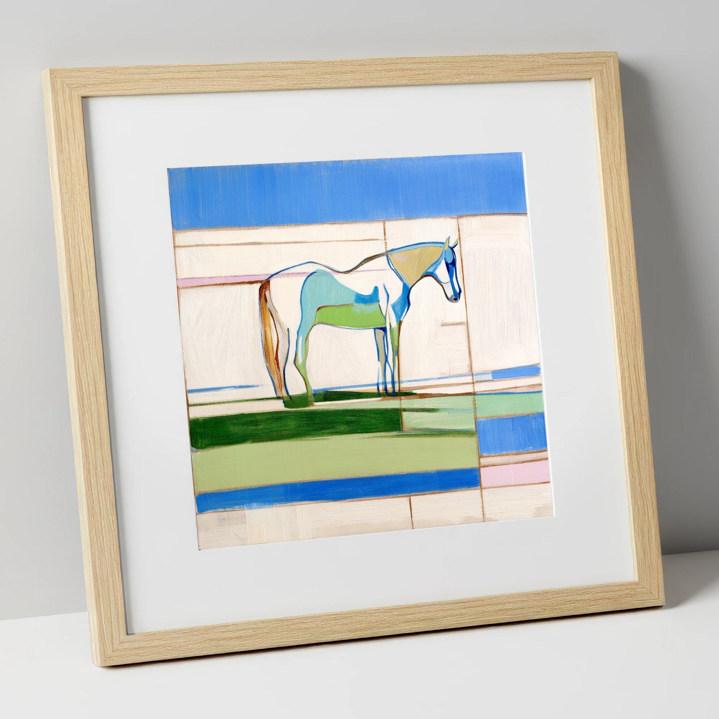 Architectural Equine Form horse portrait art print in natural frame