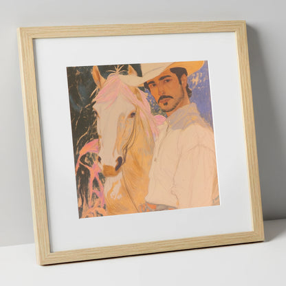 Painted Western Bond western horse art print in natural frame