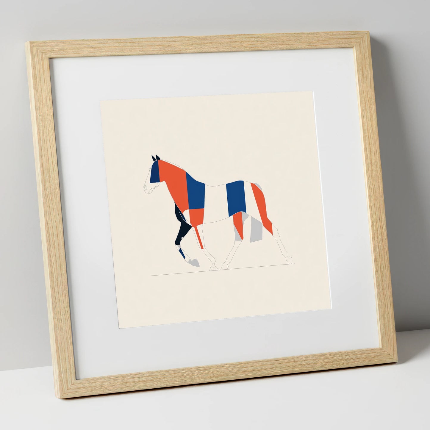 Graphic Equine Geometry horse breed art print in natural frame