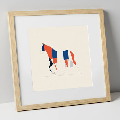 Graphic Equine Geometry horse breed art print in natural frame