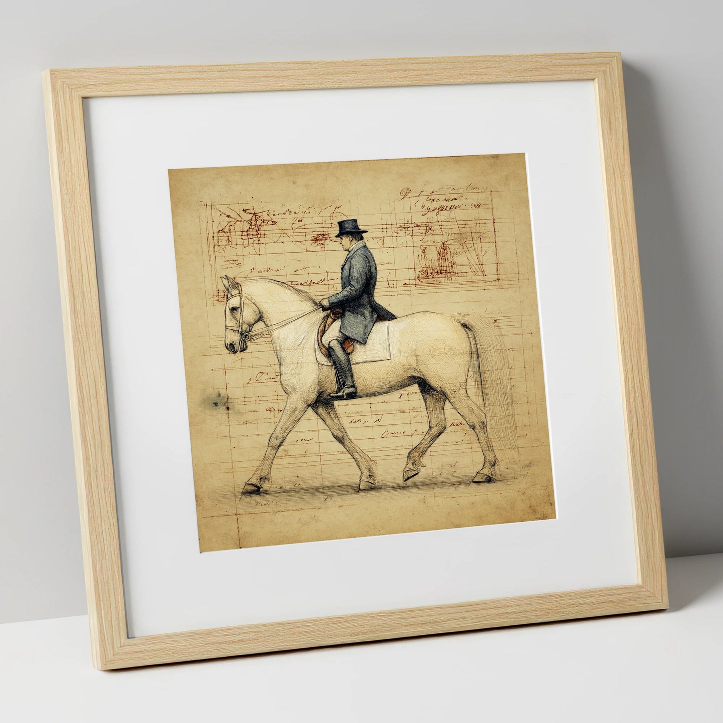 The Master's Study dressage horse art print in natural frame