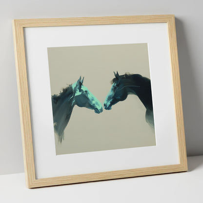 Quiet Connection horse portrait art print in natural frame
