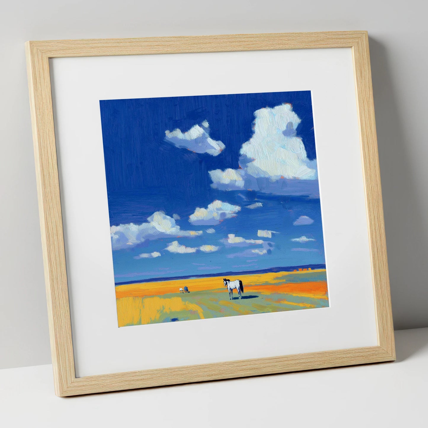 Beneath the Ultramarine Sky horse landscape art print in natural frame