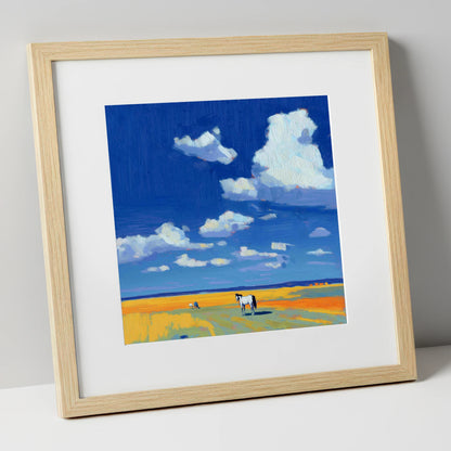 Beneath the Ultramarine Sky horse landscape art print in natural frame