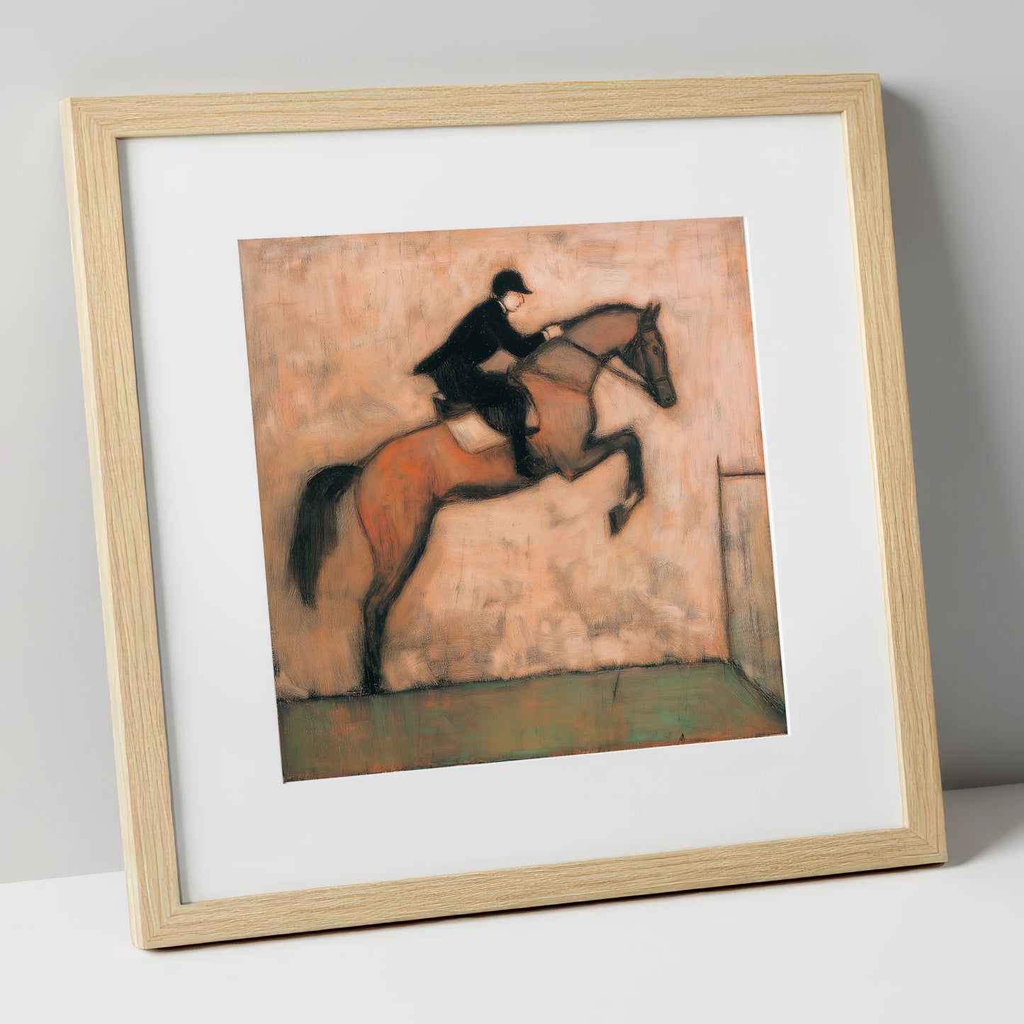 The Perfect Arc show jumping horse art print in natural frame